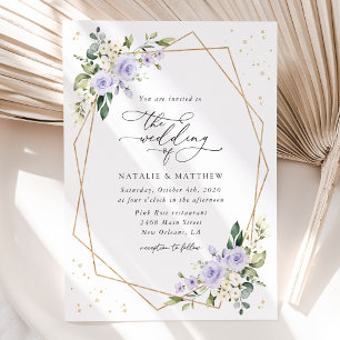 Lila Blumen, weiße Blume, Boho, Hochzeit Einladung