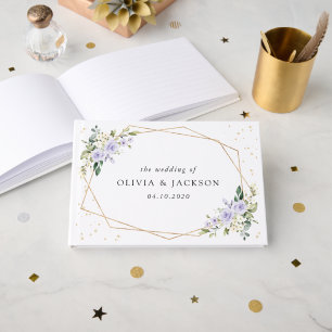 Lila Blumen, weiße Blume, Boho, Hochzeit Gästebuch
