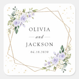 Lila Blumen, weiße Blume, Boho, Hochzeit Quadratischer Aufkleber
