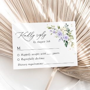 Lila Blumen, weiße Blume, Boho, Hochzeitsrabatt RSVP Karte