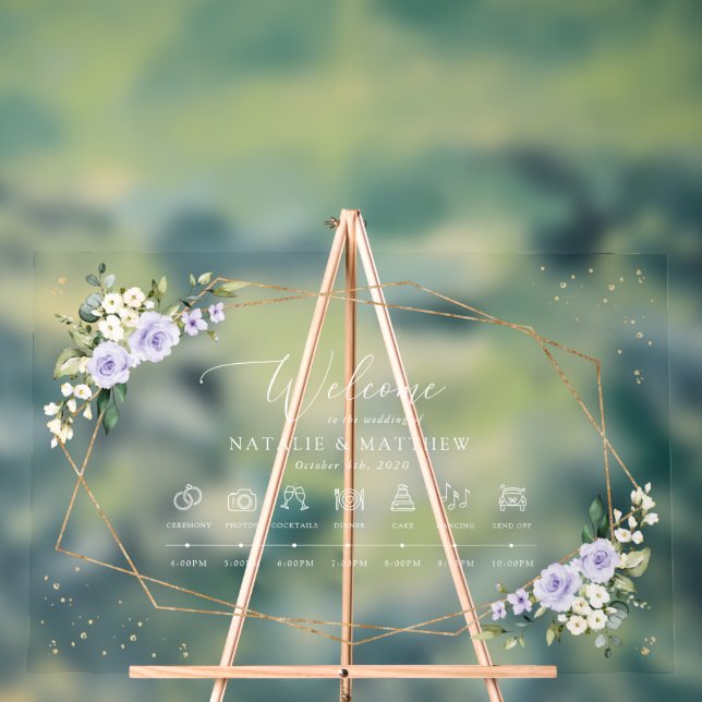 Lila Blumen, weiße Blume, Hochzeitstunde Acrylschild (Neutral)