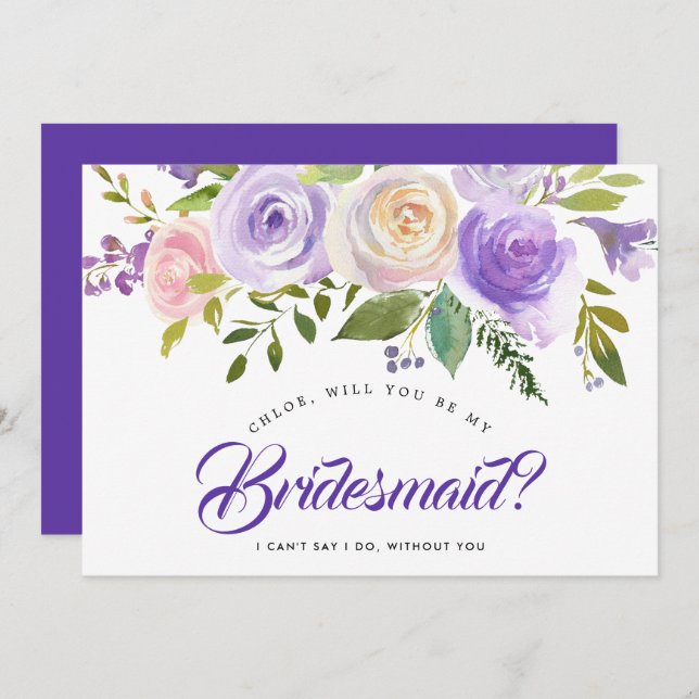 Lila Blumen wird meine Bridesmaid-Karte sein Einladung (Vorne/Hinten)