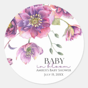 Lila Blumenbaby in Bloom Baby Shockaufkleber Runder Aufkleber