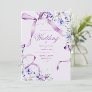 Lila Blumenbänder Elegante Hochzeitseinladung Einladung