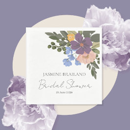 Lila Blumenbeete und Grüne Bouquet Brautparty Serviette