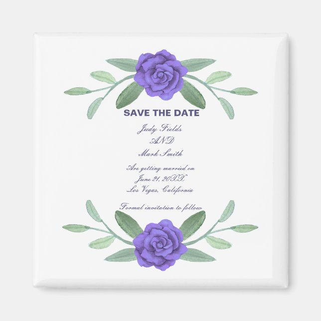 Lila Blumenblätterturm Save the Date Magnet (Vorne)