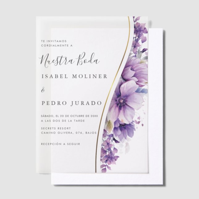 Lila Blumenblätterung Nuestra Boda Spanische Hochz (Versetzt)
