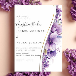 Lila Blumenblätterung Nuestra Boda Spanische Hochz Einladung