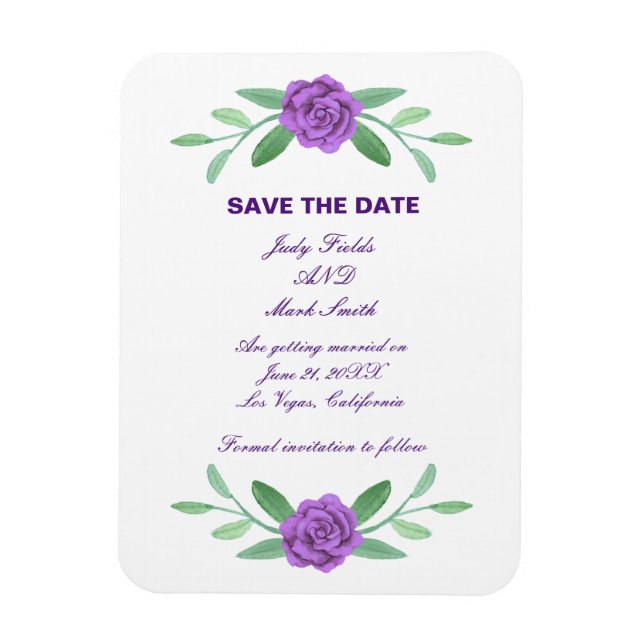 Lila Blumenblätterung Save the Date Magnet (Vertikal)