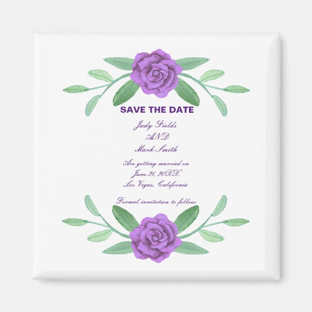 Lila Blumenblätterung Save the Date Magnet (Vorne)