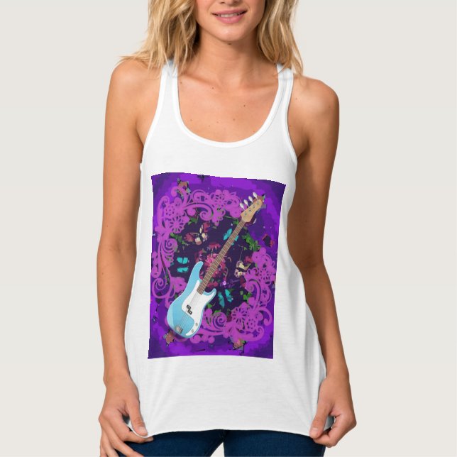 Lila Blumenblauer Bass Gitarre Racerback Tank Top (Vorderseite)
