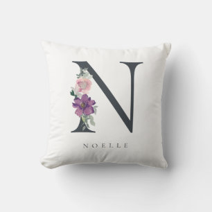 Lila Blumenbrief N Monogramm Kissen
