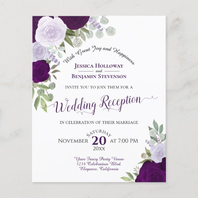 Lila Blumenbudget Hochzeitsempfang (Vorderseite)