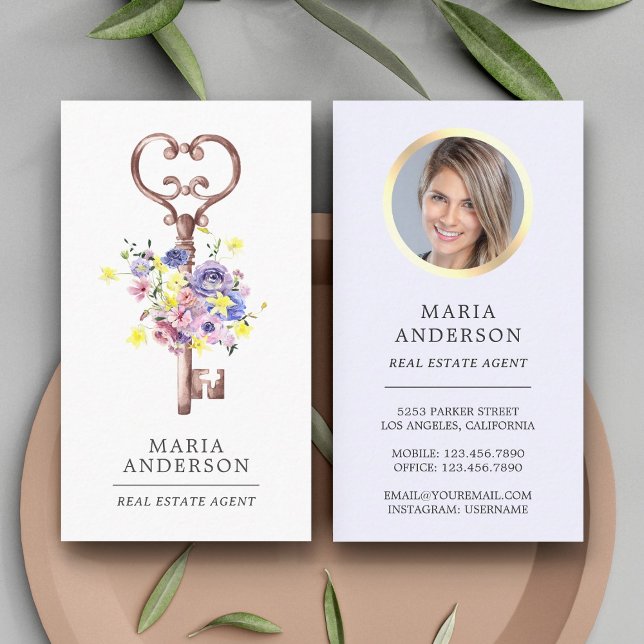 Lila Blumencode Vintager Schlüssel Real Anwesen Ag Visitenkarte (Von Creator hochgeladen)