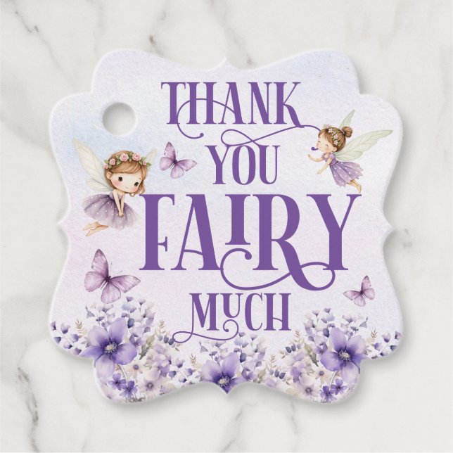 Lila Blumendanken Fairy viel Geschenkanhänger (Vorderseite)