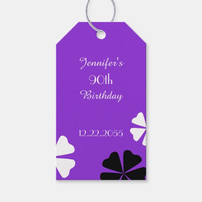 Lila Blumendanken, Name, 2 Seiten Geschenkanhänger (Vorderseite)