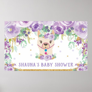 Lila Blumendruck Lama Baby Shower Willkommensrückw Poster