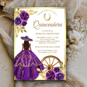 Lila Blumene Kleid Charro Gold Quinceanera Einladung