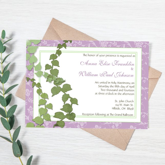 Lila Blumenefeu-Hochzeits-Einladung Einladung (Purple Floral Ivy Wedding Invitation)