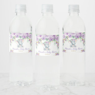 Lila Blumenelefant Süße Babyparty Mädchen Wasserflaschenetikett