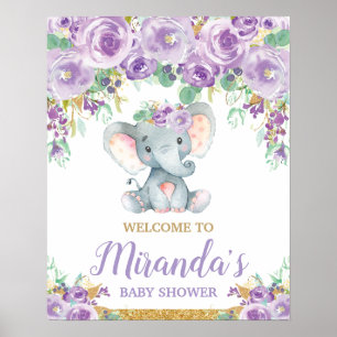 Lila Blumenelefanten-Baby-Party-Empfang Poster