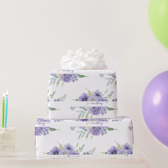 Lila, blumenfarbene personalisierte Verpackung Geschenkpapier (Partygeschenke)