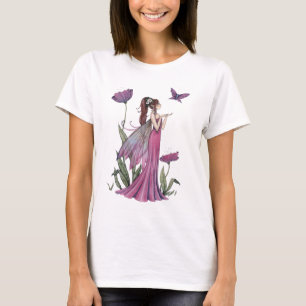 Lila Blumenfee und Schmetterling Fantasy-Kunst T-Shirt