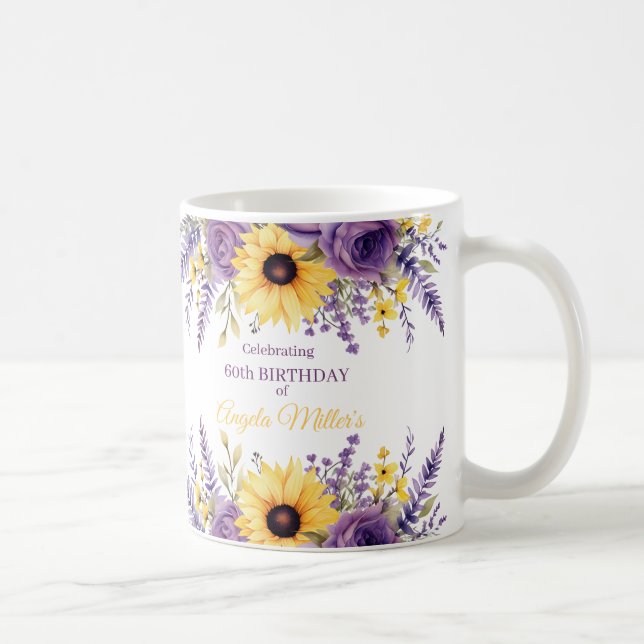 Lila Blumenfeier 60. Geburtstagsfeier Kaffeetasse (Rechts)