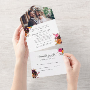 Lila Blumenfeier Foto Hochzeit Wasserfarbe All In One Einladung