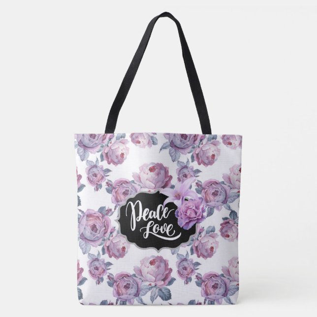 Lila Blumenfrieden/Liebe Tasche (Vorderseite)