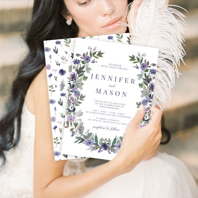 Lila Blumengarten Wasserfarbe Einladung zur Hochze (Von Creator hochgeladen)