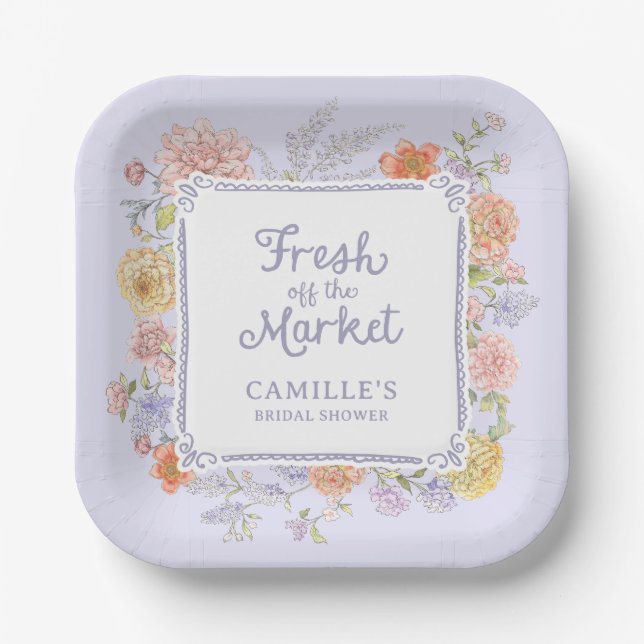 Lila Blumengebäck - Brautparty frisch vom Markt Pappteller (Vorderseite)
