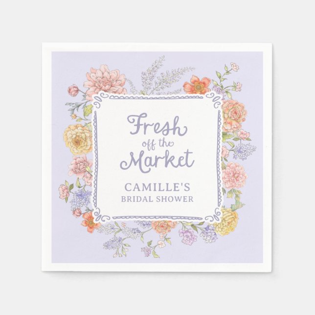 Lila Blumengebäck - Brautparty frisch vom Markt Serviette (Vorderseite)