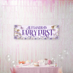 Lila Blumengeister Erster Geburtstag Banner