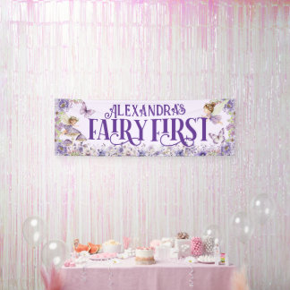Lila Blumengeister Erster Geburtstag Banner