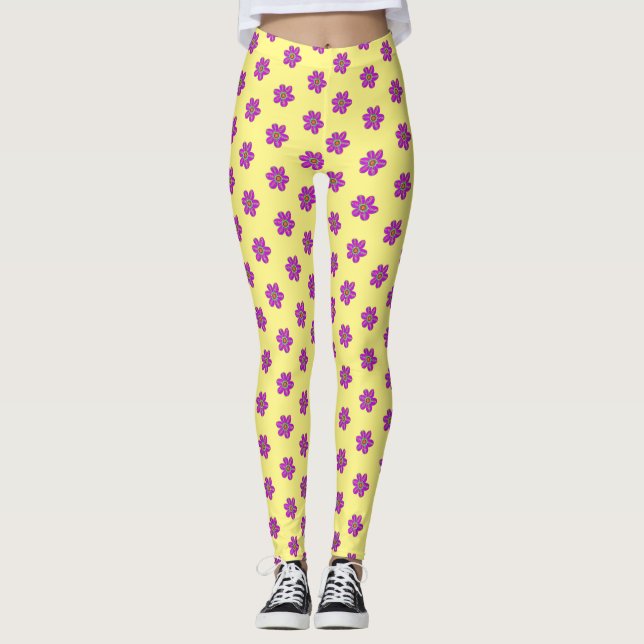 Lila Blumengelb Leggings (Vorderseite)