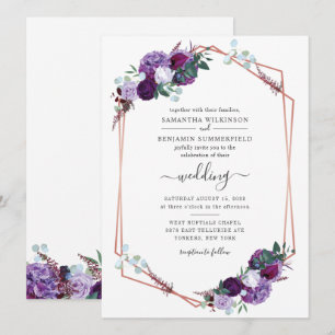 Lila Blumengeometrie Moderne Hochzeit Einladung