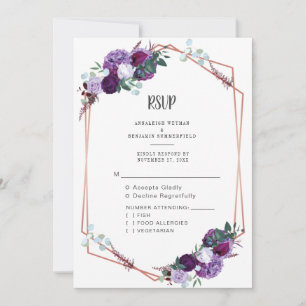 Lila Blumengeometrie Roségold Hochzeit RSVP