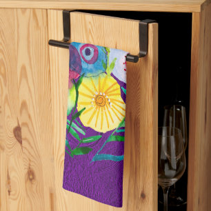 Lila, blumengeschmückte Blume Geschirrtuch