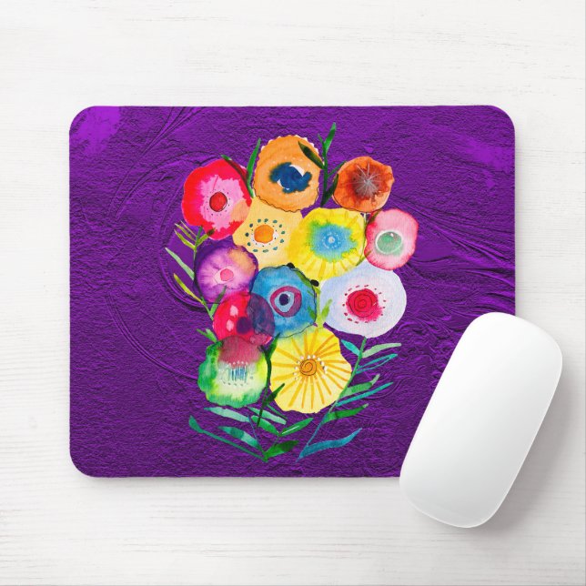 Lila, blumengeschmückte Blume Mousepad (Mit Mouse)
