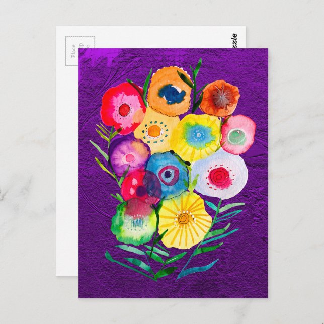 Lila, blumengeschmückte Blume Postkarte (Vorne/Hinten)
