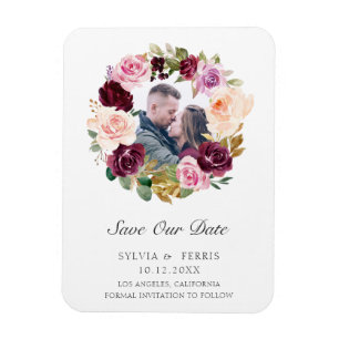 Lila Blumengewinde-Foto Save-the-Date-Karte Magnet