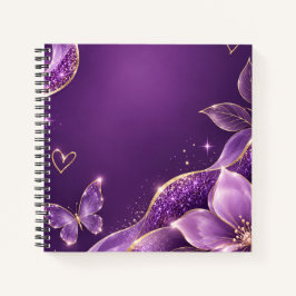 Lila Blumenglitzer Spiralblock  Notizbuch