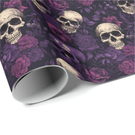 Lila Blumengoth Skull Halloween Geschenkpapier