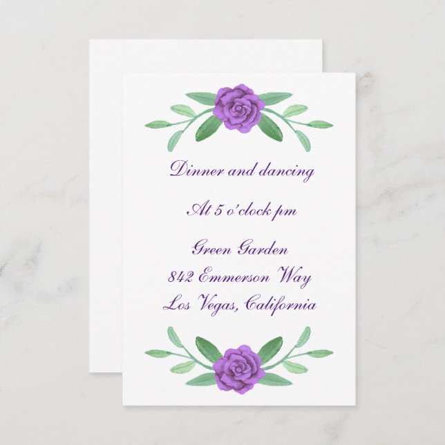 Lila Blumengrün Foliage Hochzeitsempfehlung RSVP Karte (Vorne/Hinten)