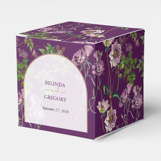 Lila Blumengrün Goldmedaille Hochzeit Geschenkschachtel (Vorderseite)