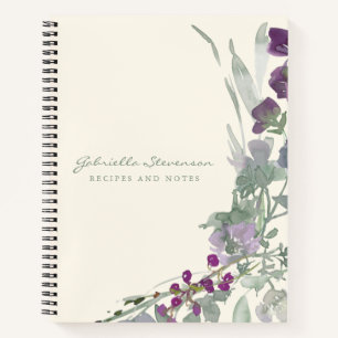 Lila Blumengrün Wasserfarben Notizbuch