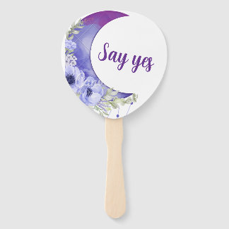 Lila Blumenhandfan - Paddel "Say Yes" Fächer
