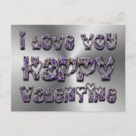 Lila Blumenherzertypografie Valentine Liebe Feiertagspostkarte