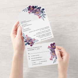 Lila Blumenhochzeit All In One Einladung